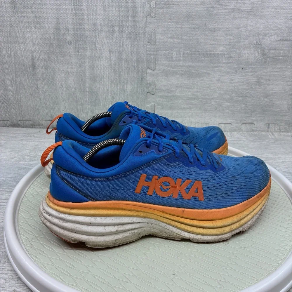 Hoka Bondi 8 Running Shoes Mens 12D Blue Orange Mesh Athletic 1123202 CSVO